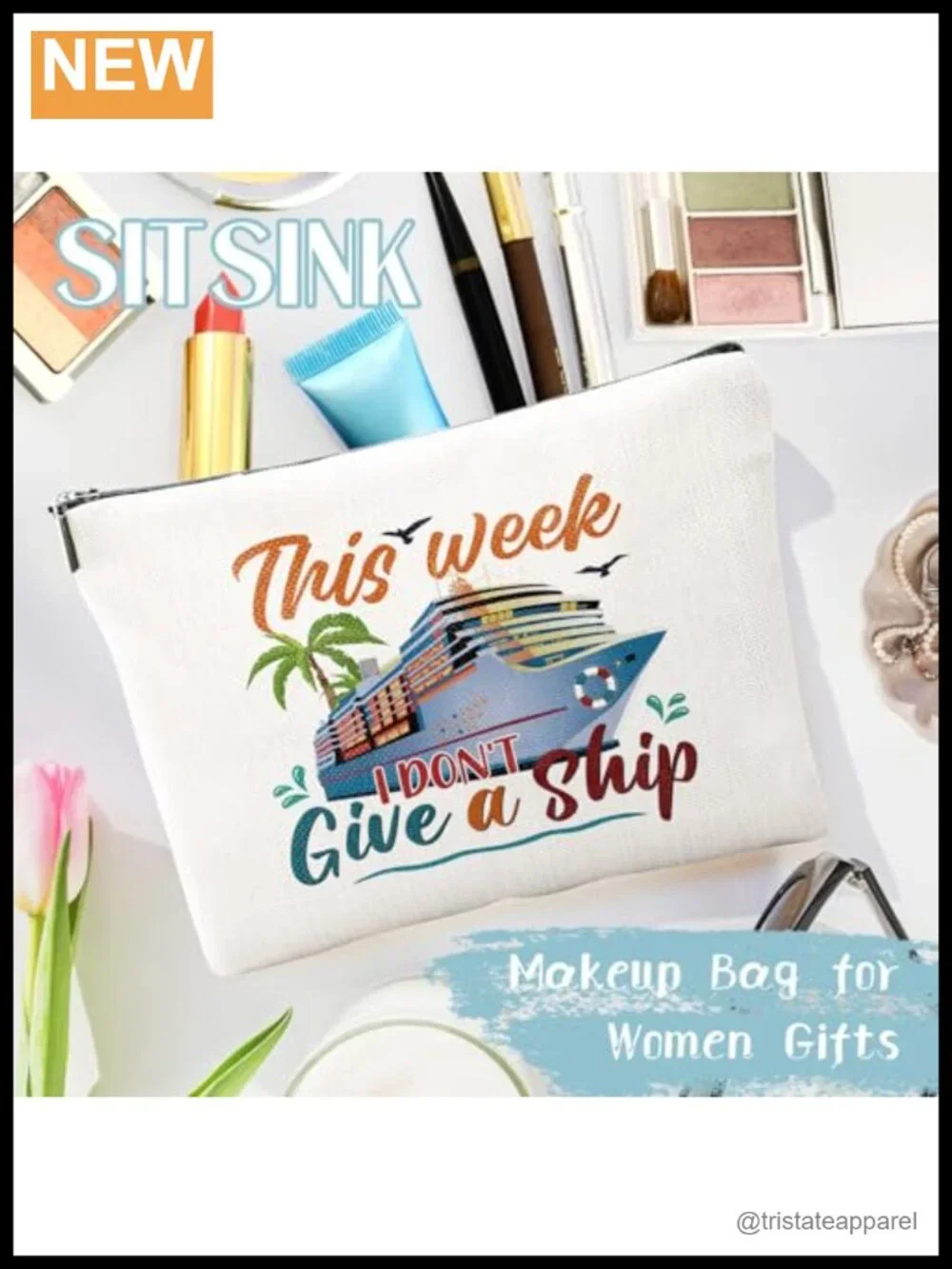 6 Pcs Waterproof Canvas Cosmetic Bags Cruise Essential Gift Set